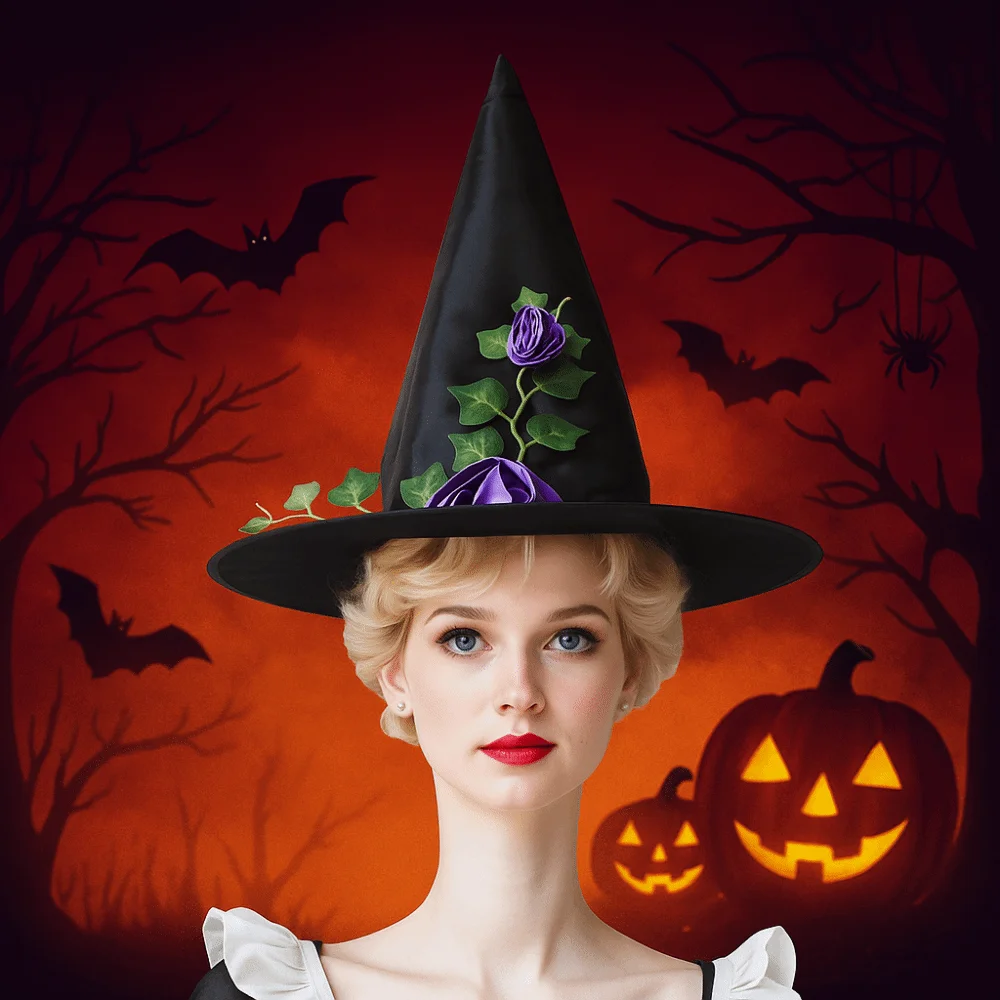 

Creative Lace Veil Halloween Witch Hat Rose Foldable Flower Wizard Cap Cosplay Accessories Party Props Feather Halloween Cap Men