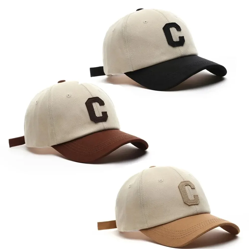 Gorra de béisbol para mujeres y hombres, sombrero con parche de letra C a la moda, gorras con visera de verano, diseño de bloques de color para uso informal