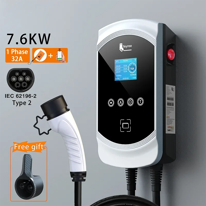 11KW 22KW 7.6KW 3Phase  EV Charger 32A Electric Vehicle Car Charger EVSE Wallbox Type2 Cable Socket APP Control Rainproof