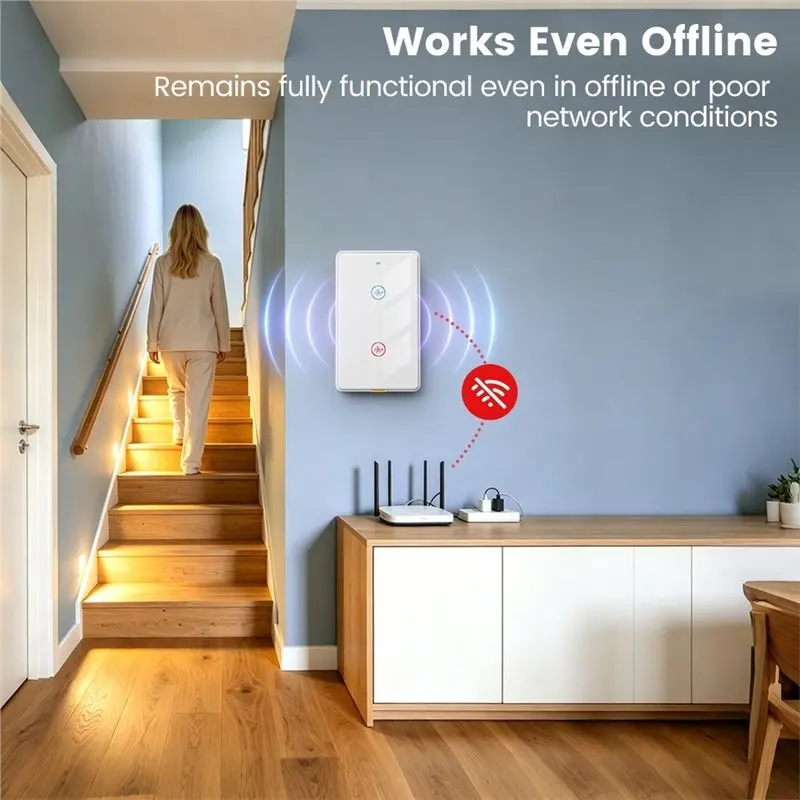 Reliable-Tuya Home Wifi Radar Induction Touch Wall Light Switch US Standard Single & Neutral Wire App Control,Tuya Home Wifi Rad
