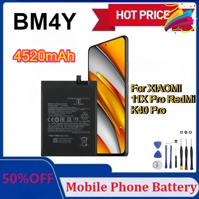 

Upgraded BM4Y 4520mAh Mobile Phone Batteries for XIAOMI 11X Pro RedMi K40 Pro Replacement Battery for 11i POCO F3 + Tools