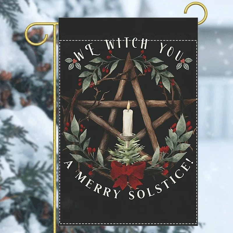 1pc, Yule Winter Solstice Garden Flag, 12x18inch, Double-Sided, Waterproof Burlap, Festive Christmas Holiday Decor, Outdoor Lawn