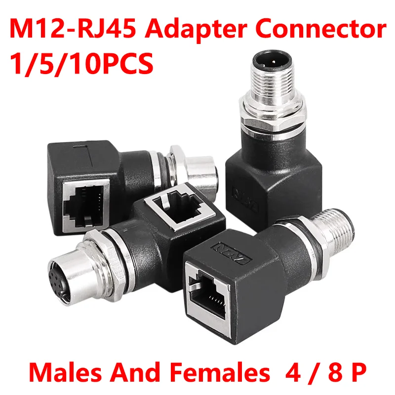 M12 4Pin Dcode Connector Male Female 8core A-type X D Type to RJ45 Plug Socket Adapter Network Cable