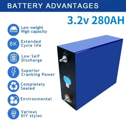 3.2V Lifepo4 Battery 280AH 280K Cells Deep Cycles for DIY 12V 24V 48V Household RV EV Solar Energy Grade A Battery Pack