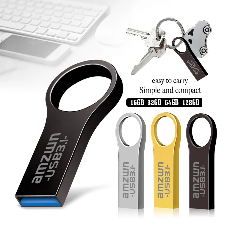 

USB-накопитель, металлический USB-накопитель, 16 ГБ, 32 ГБ, 64 ГБ, 128 ГБ, USB-накопитель, USB-флеш-накопитель, USB-накопитель, диск USB3.1, кольцо для ключей, память