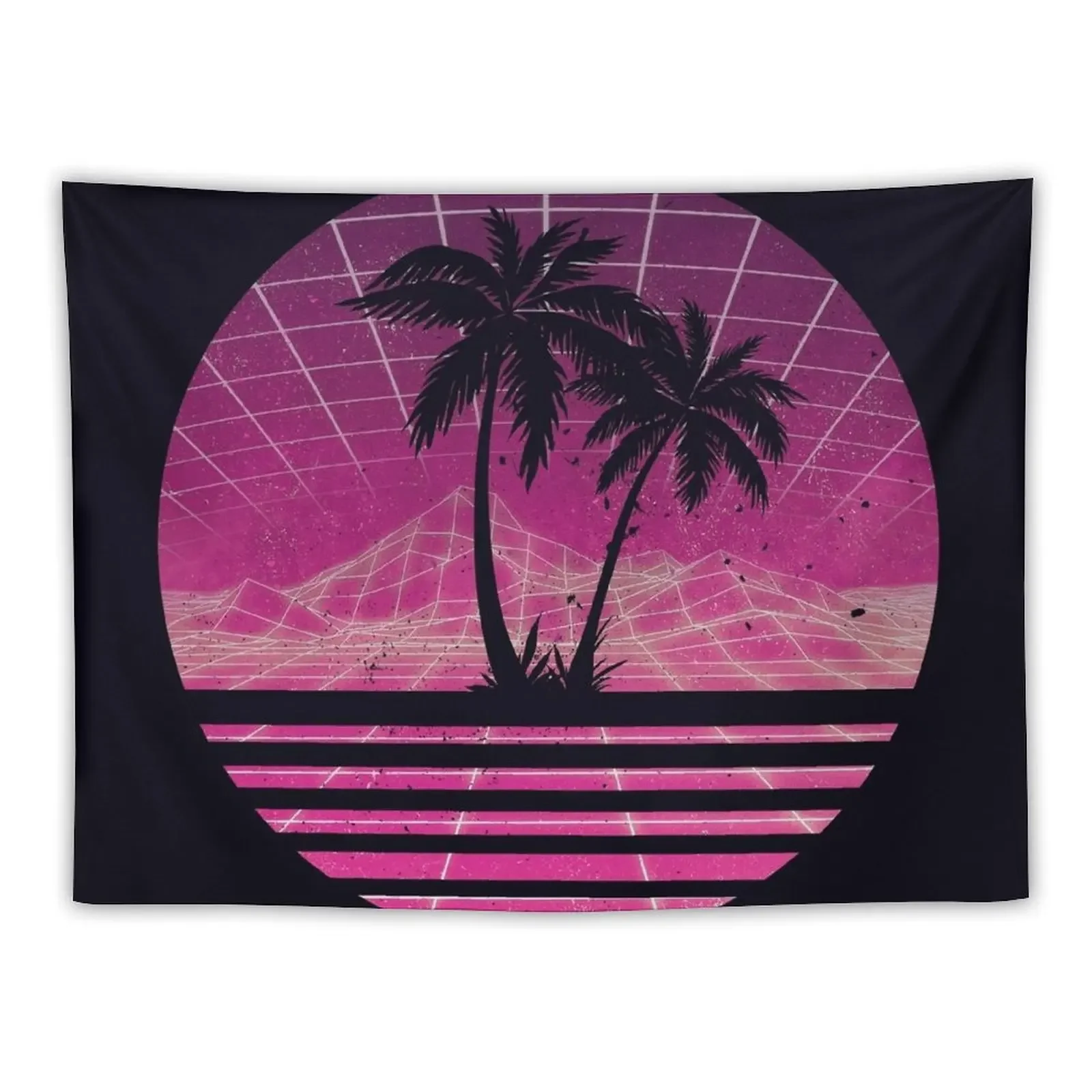 

Modern Retro 80s Outrun Sunset Palm Tree Silhouette - Magenta Tapestry Mushroom Decorative Wall Mural Tapestry