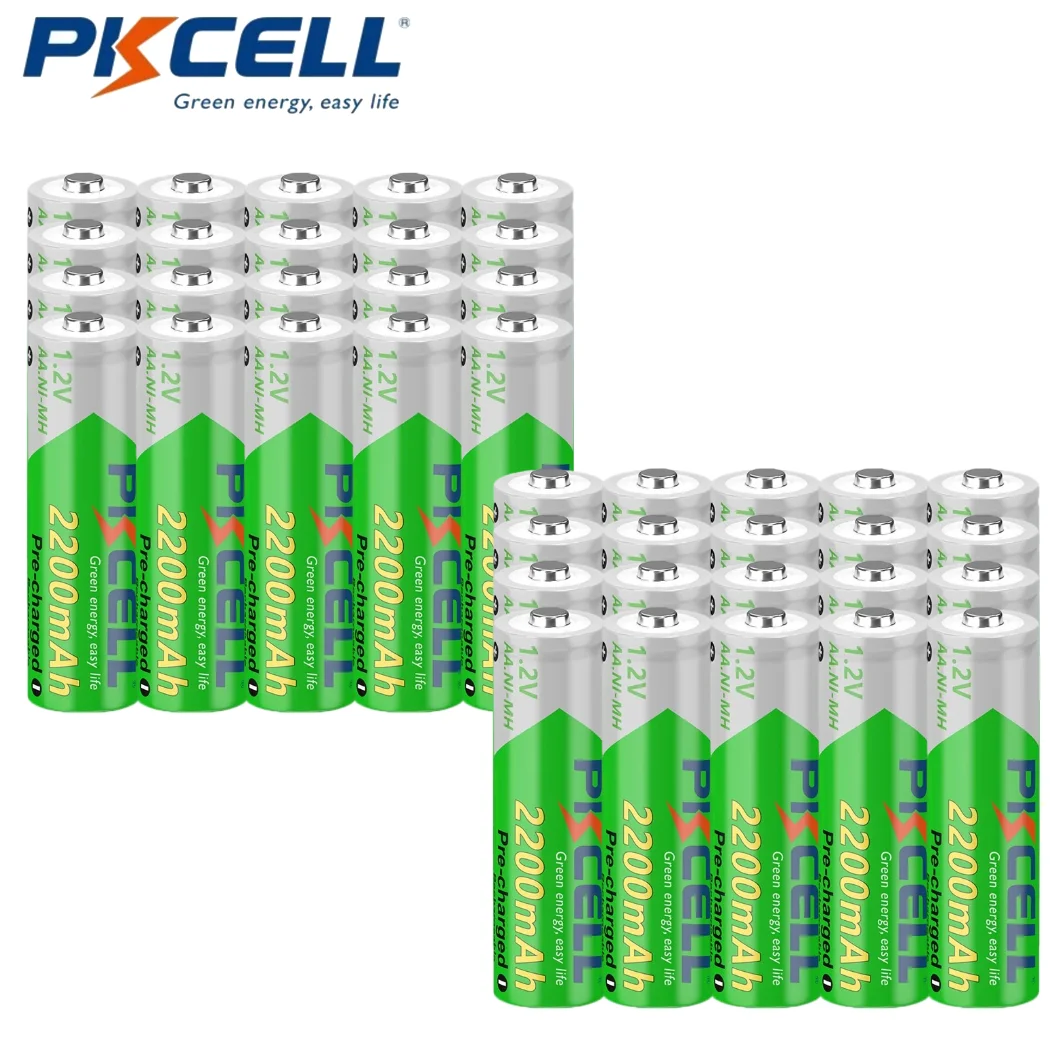 

40PCS PKCELL AA 2200mAh Rechargeable Batteries Pre-charged Ni-Mh 1.2V Battery Ready-To-Use Double A Battery