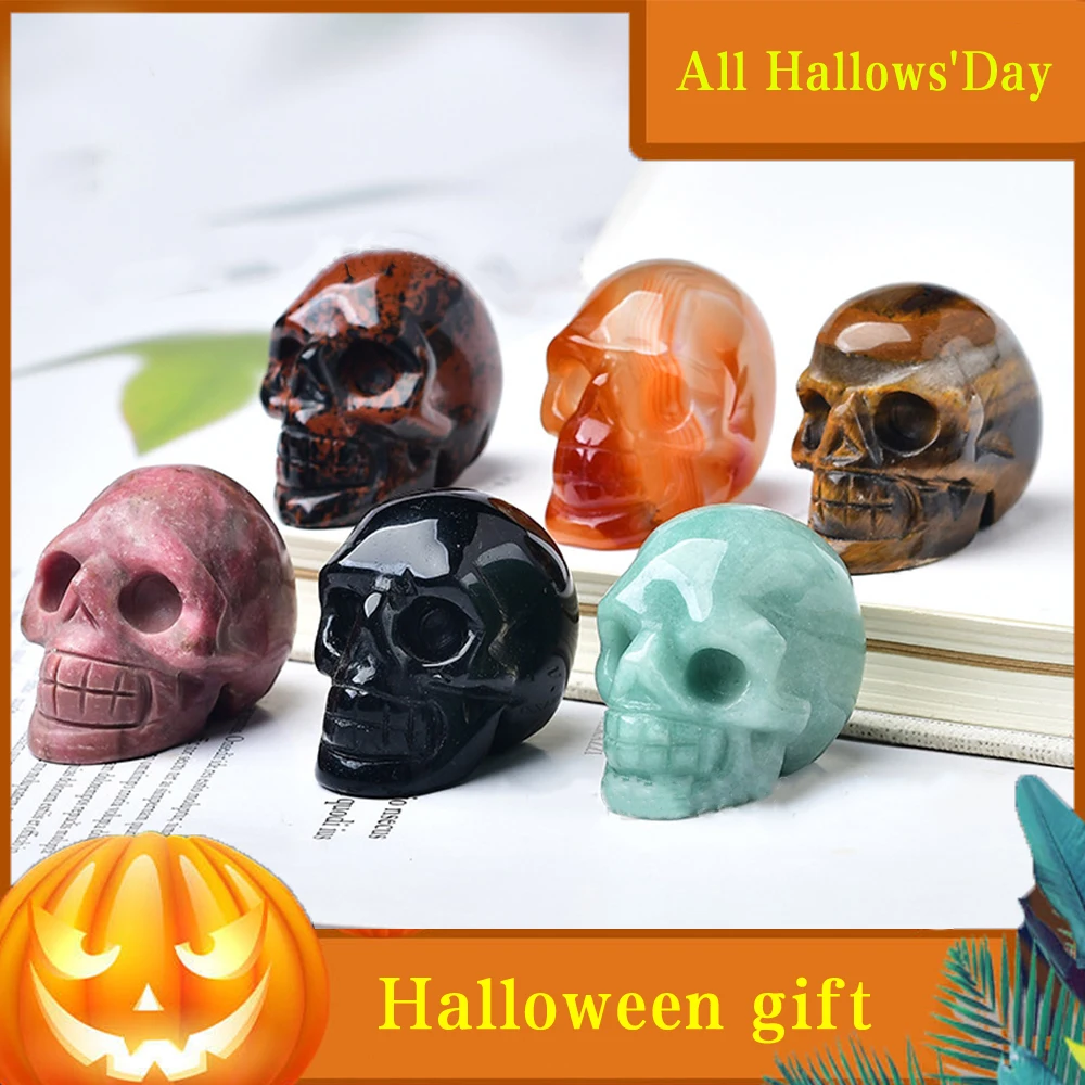 Natural Crystal 1-inch Skull Carving Halloween Gift Precious Jewelry Creative Crafts Home Decoration Desktop Ornament