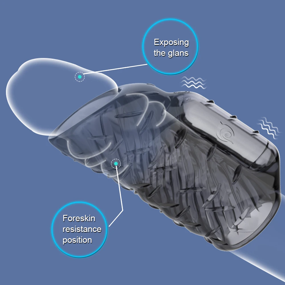 With Vibrator Penis Enlargement Extender Cock Ring For Men Spikes Condoms Delay Ejaculation Medical Exerciser Set Sex Toys Male