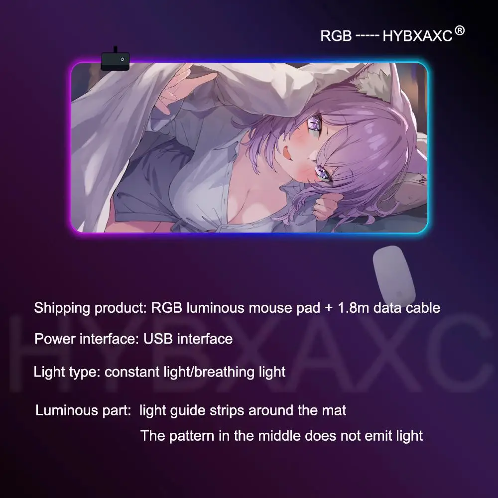 XXL HYBXAXC Коврик для мыши RGB Gaming 1000X500 Коврик для мыши Настольный коврик HD Gamer Большой светодиодный светильник XXL H-hololive Nekomata Okayu Коврик для мыши