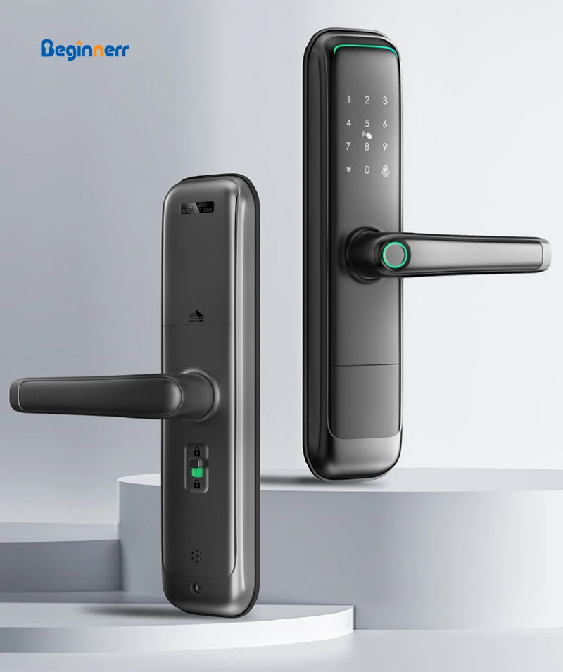 Luxury Tuya TTlock 6085 Mortise Fingerprint Door Handle Aluminum Child Safety Indoor Kid Lock Function Digital Smart Door Lock