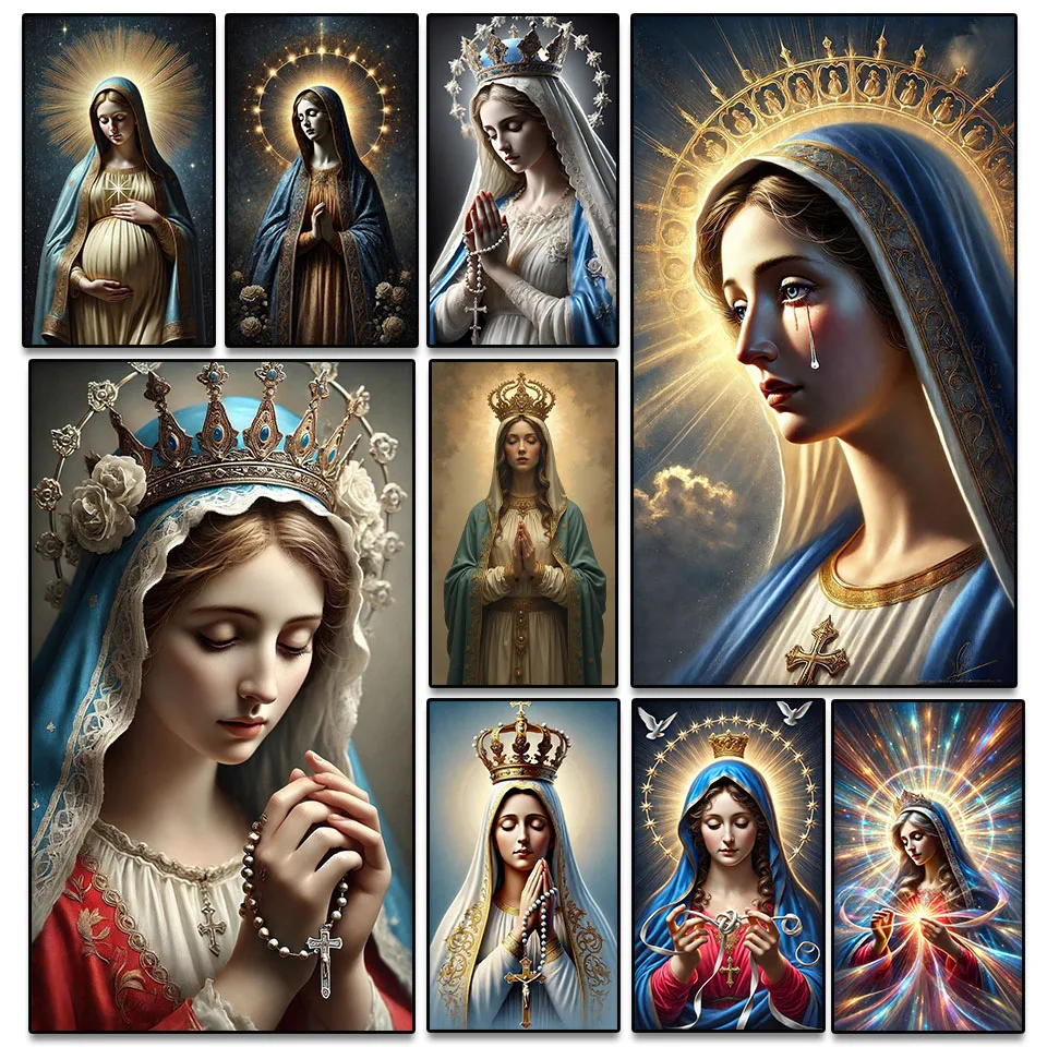

Diamond Painting Art Kit DIY Mother Mary Diamond Embroidery 5D Square and Round Rhinestone Cross Stitch Mosaic Home Decoration