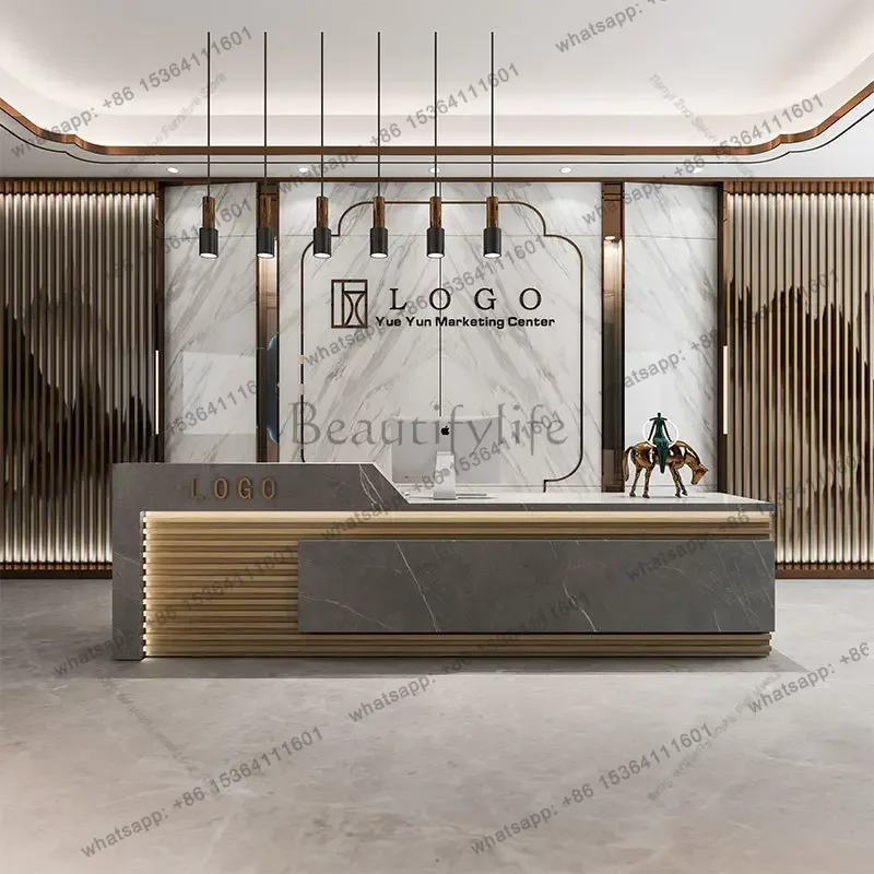 LSModern High-end Company Front Reception Desk, Nordic Luxury Reception Counter for Beauty Salon & Clothing Store, Customizable