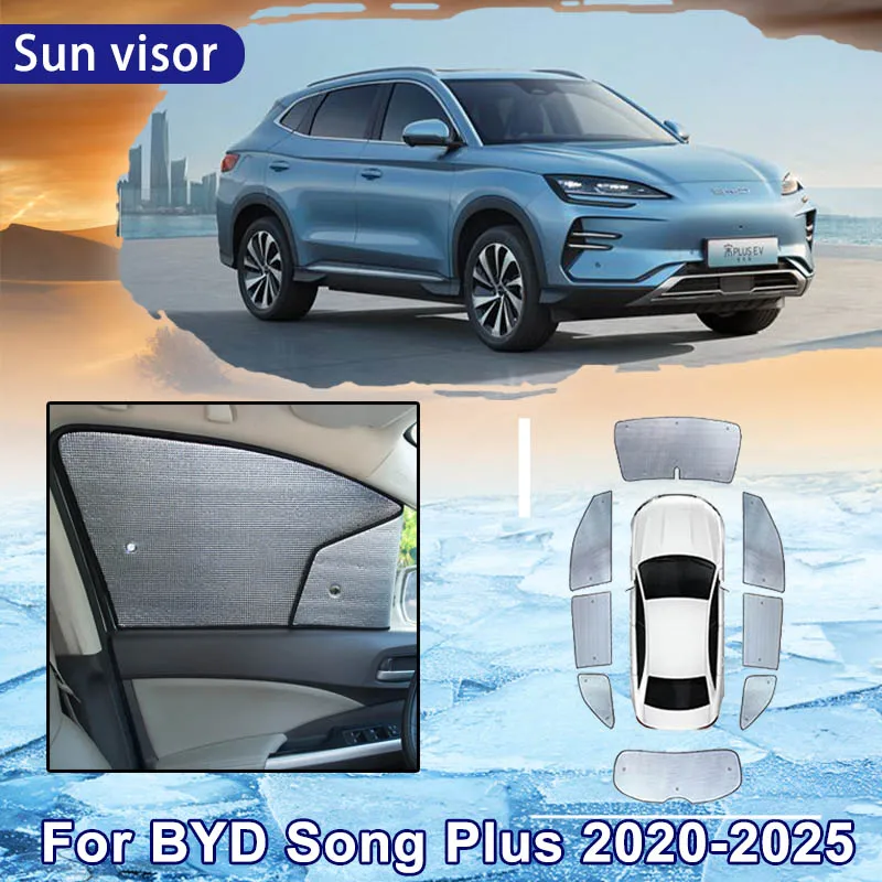 Car Sun Shade for BYD Song Plus Seal U 2020~2025 2023 2024 Car Full 8x Coverage Sunshade Windshield Side Window Sunshade Cooling