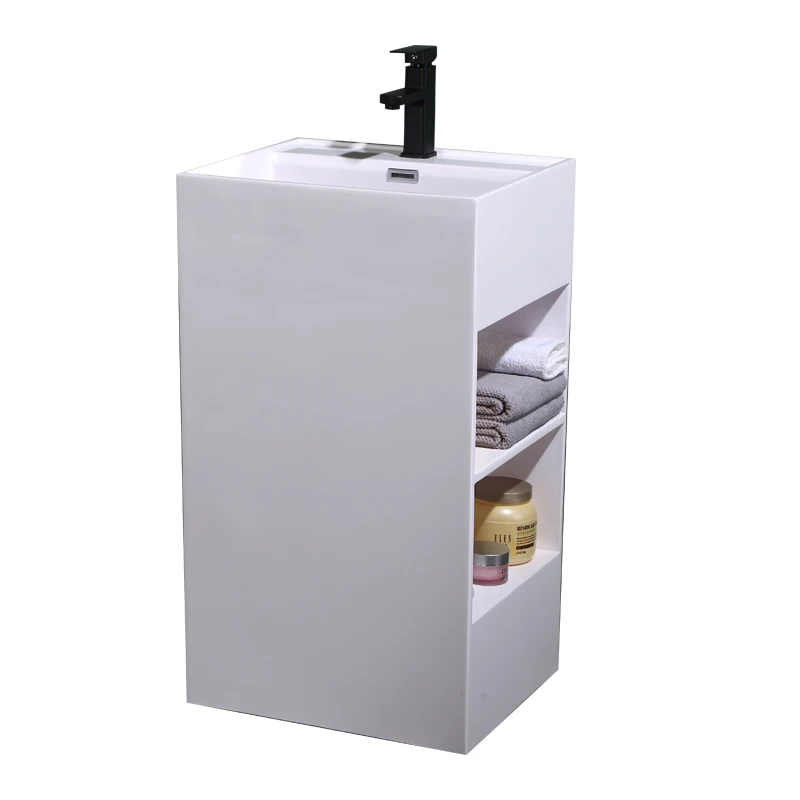 

Column basin integrated washbasin, rectangular small unit with storage, floor to ceiling balcony, bathroom