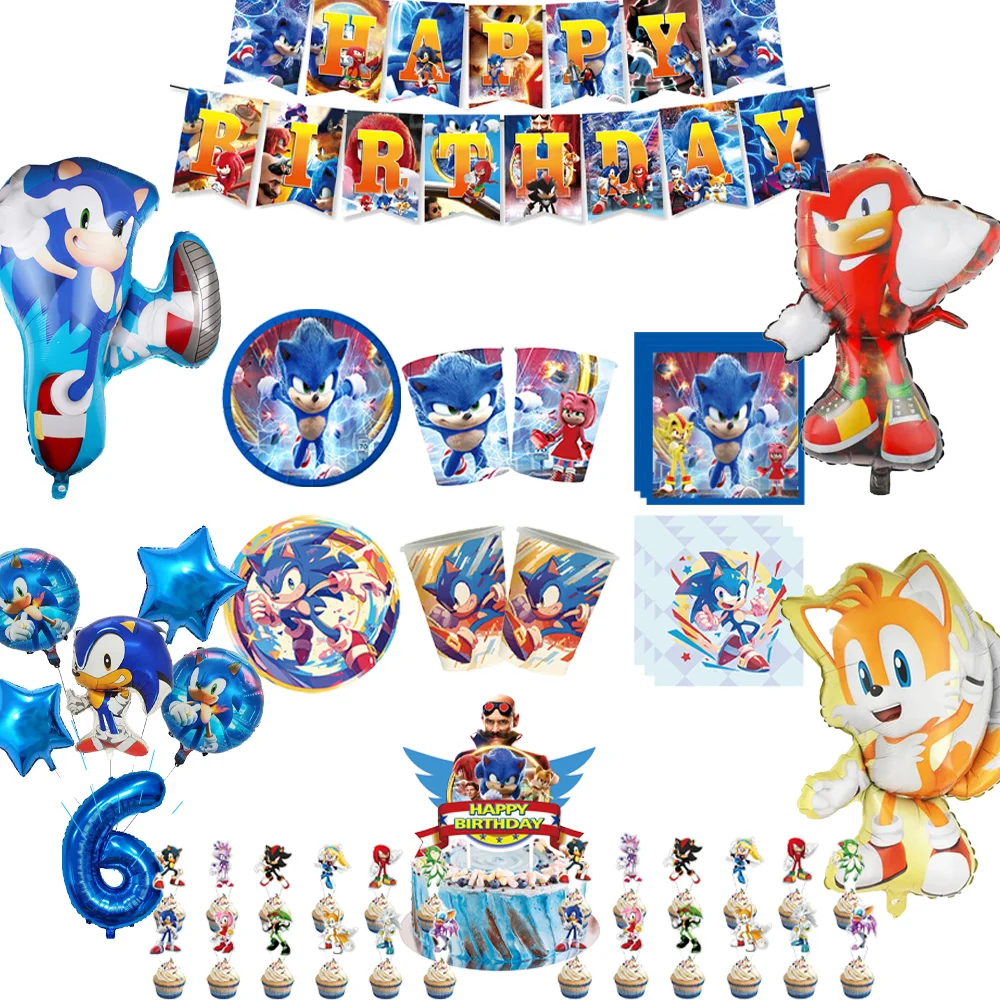

Sonic Birthday Party Supplies Decorations Plates Cups Banners Cake Inserts Blue Sonic the Hedgehog Birthday Balloons Baby Shower