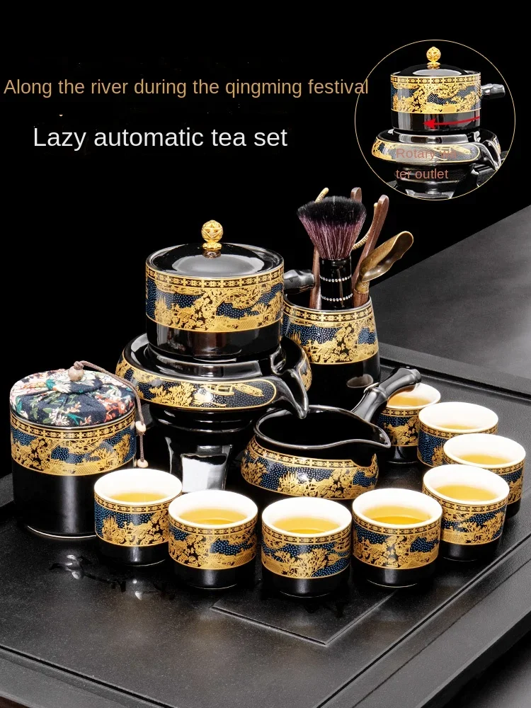 

Lazy Man Teaware Set Household Living Room Small Set Semi-automatic Stonewashed Tea Making Kung Fu Tea Cup Office Teapot