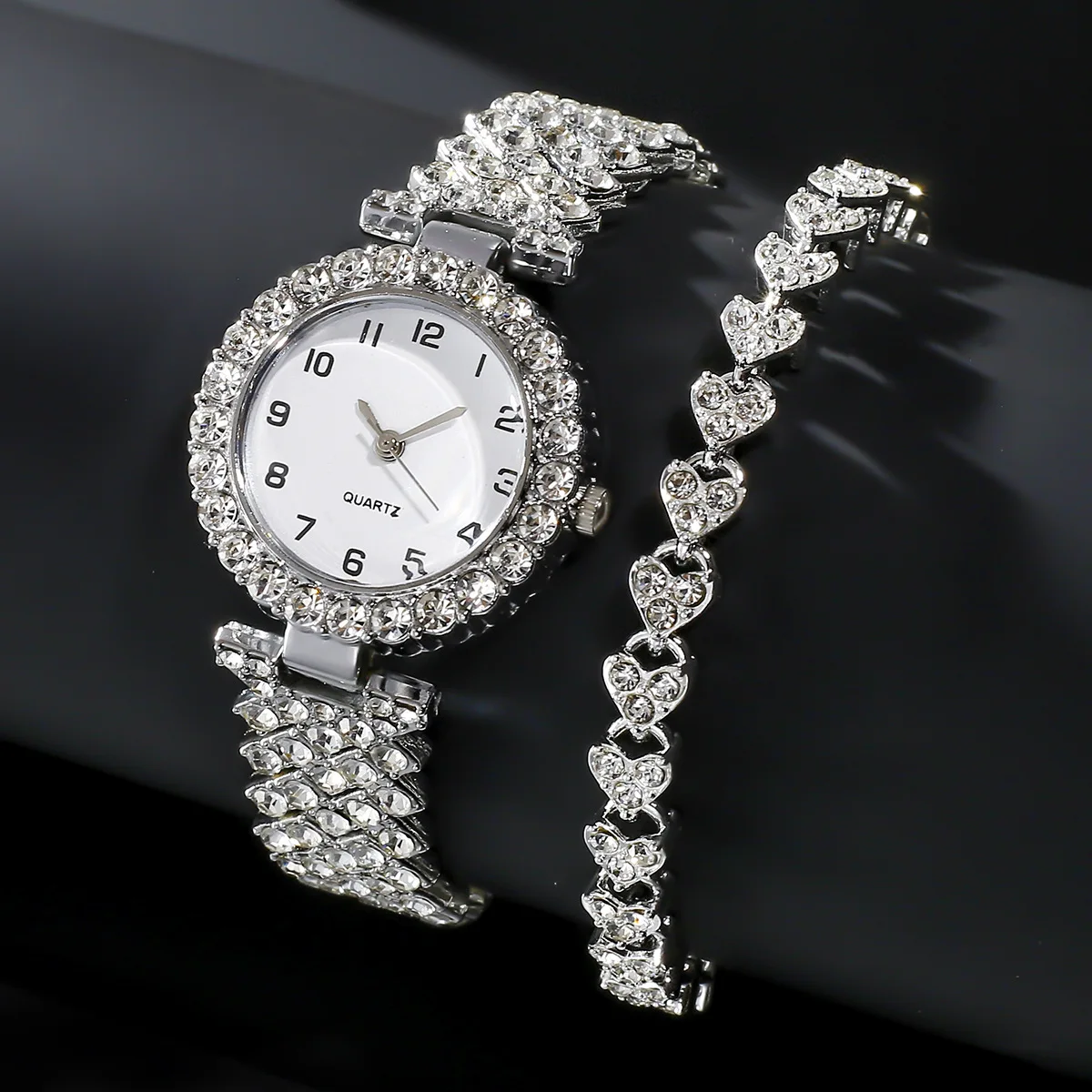 

2024 2pcs Luxury Fashion Women Watch Set Silver Strap Ladies Quartz Wristwatch Alloy Bracelet for Ladies Jewelry Set Clock Gift