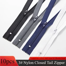 10pcs 3# 20cm/7.87in white and black nylon coil zippers, perfect for cutting, sewing, and making