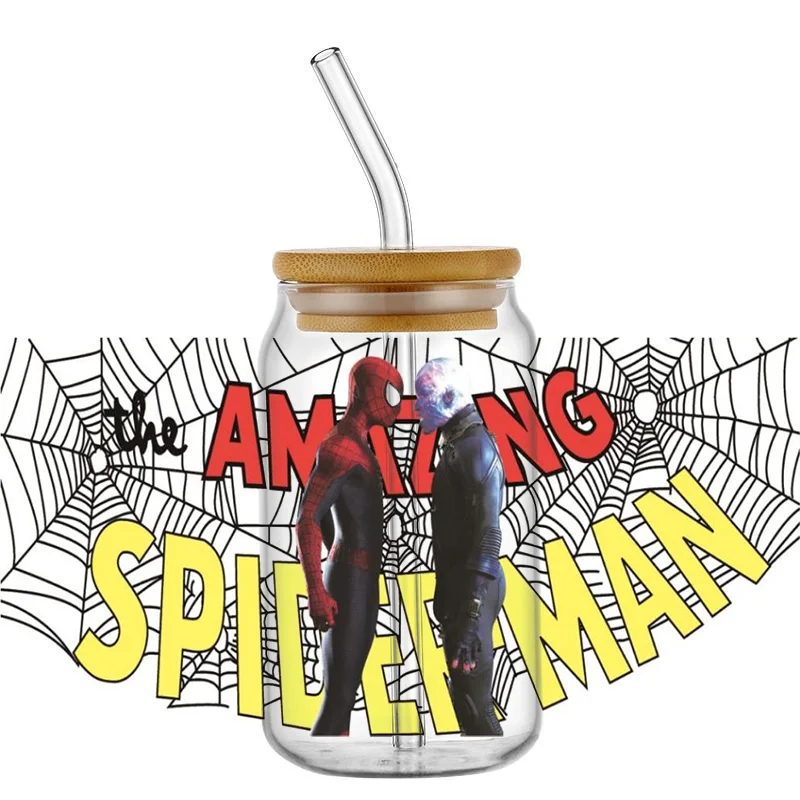 Miniso Superhero Cartoon 3D Spiderman 16oz UV DTF Cup Wrap Transfers Stickers Custom Labels DIY Waterproof Mug DIY Decal