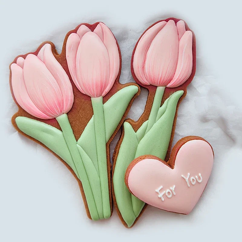 Mother\'s Day Frosting Cookie Embosser Mould Carnation Flower Cookie Thanksgiving Teachers Day Tulip Pattern Biscuit Cutters Mold