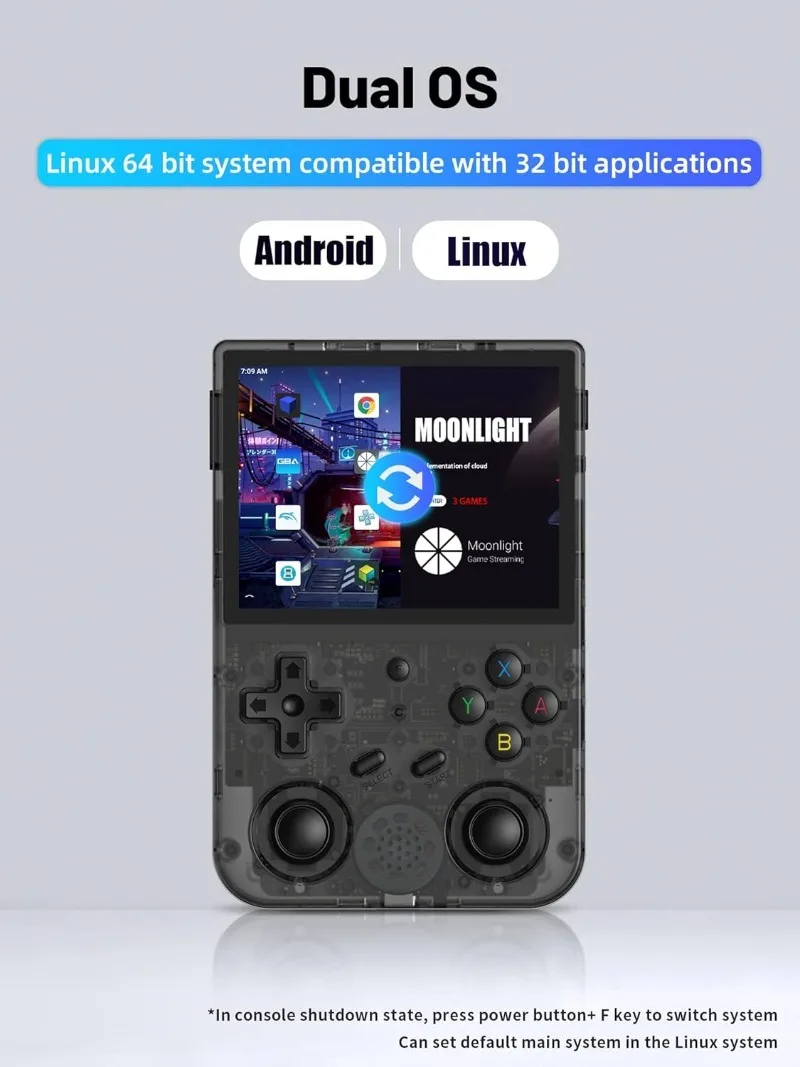 وحدة تحكم ألعاب محمولة RG353V، نظام التشغيل Android 11 ونظام Linux يدعم 5G WiFi 4.2 Bluetooth Moonlight Streaming TV Output B
