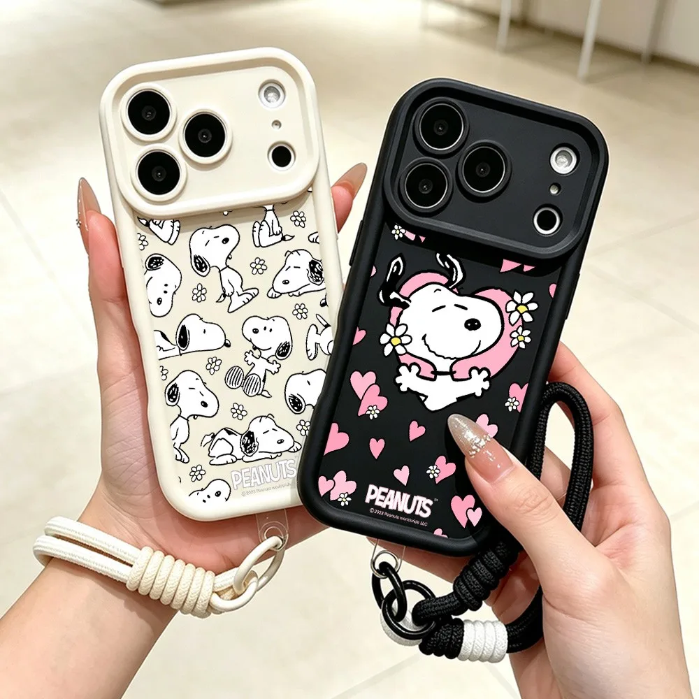 Coque de téléphone tendance pour iPhone 18 17e 17 16 15 14 13 12 11 Air Pro Max Mini Plus, en TPU souple avec cordon, motif dessin animé Snoopies mignon