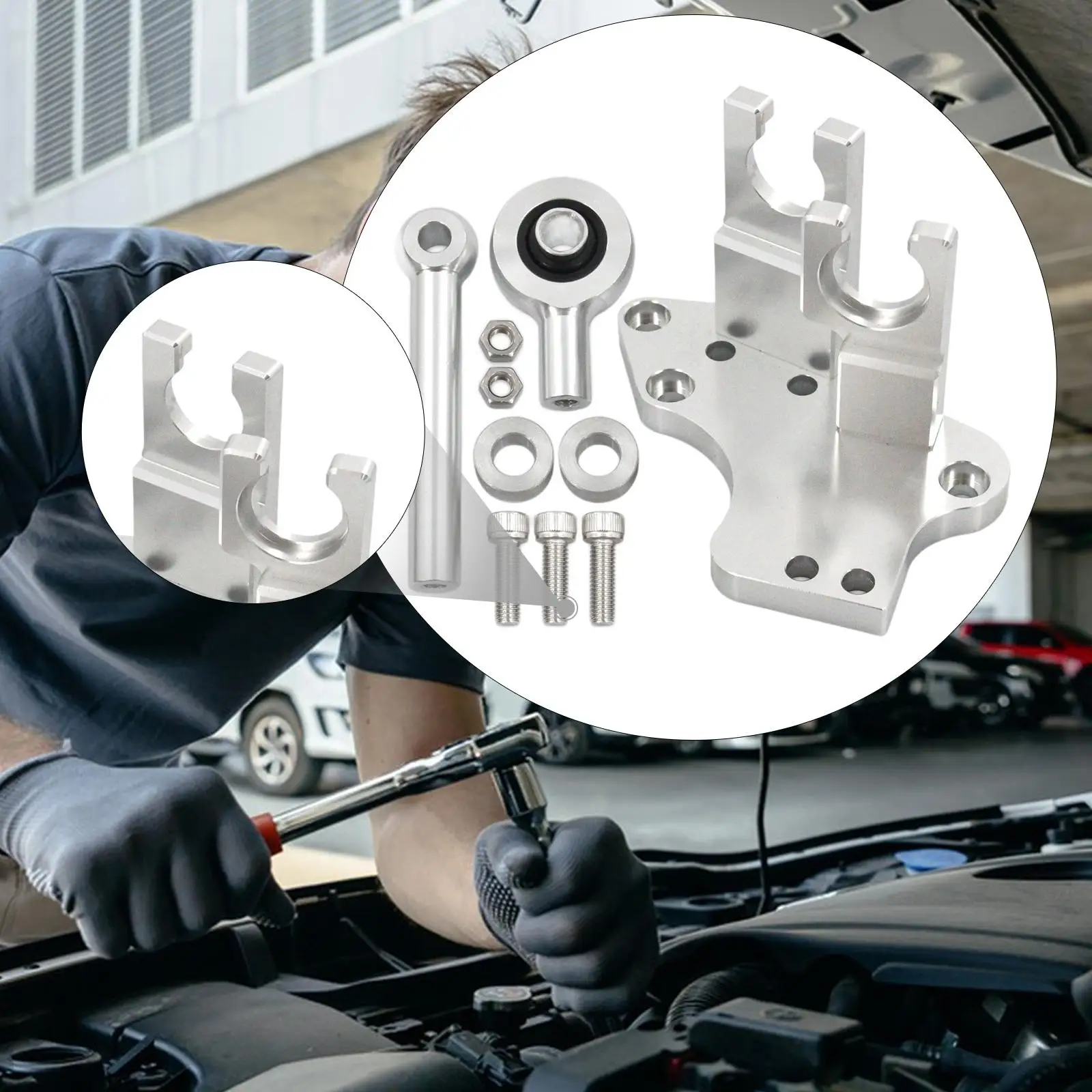 

Transmission Shifter Cable Bracket Silver Aluminum Alloy Easy Install for Manual Transmission EG Swap