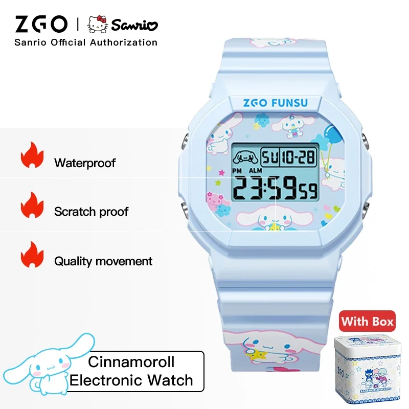 ZGO x Sanrio Cinnamoroll Kids Digital Watch Students Sports 50M Waterproof Square Watch Chronograph Wristwatch Gift 8611