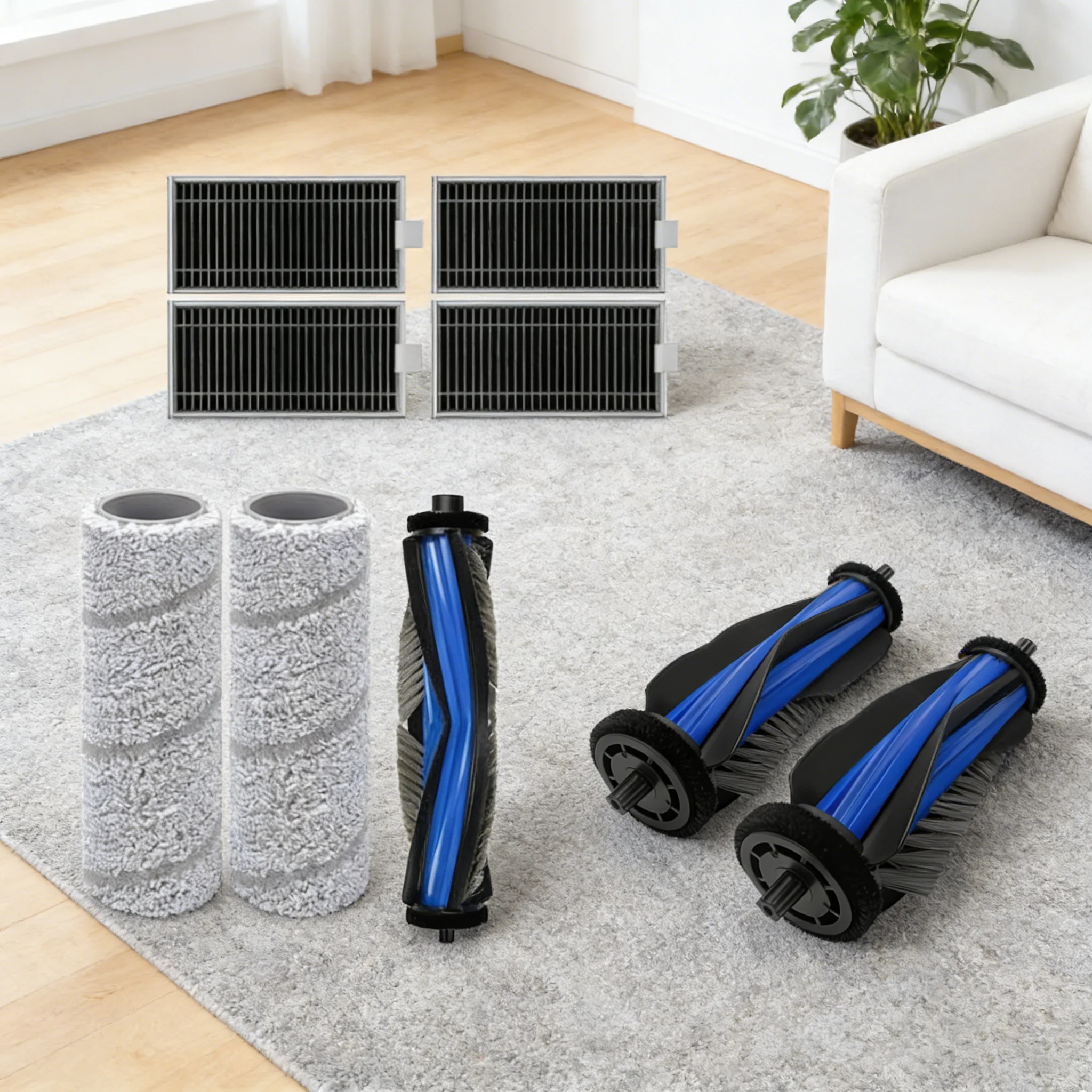 

Комплект аксессуаров для Ecovacs X11 OMNICYCLONE: щетки и фильтры для чистки, запасные части и аксессуары для ручных беспроводных устройств.