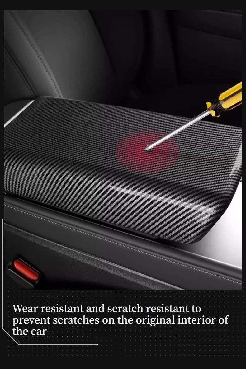 Suitable for the Armrest Box Protective Cover Used in the Updated Tesla Model 3/Y, Carbon Fiber Pattern Modification Accessories