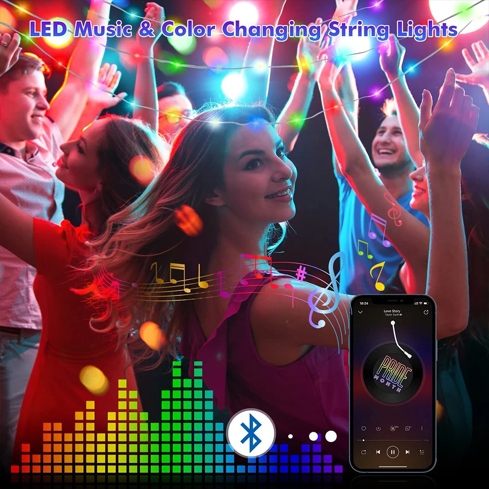 10M Ws2812b Led String Rgb Droomkleur 3aa Waterdichte Batterij Box App Bediening 28 Toetsen Diy Verjaardag Decoratie Feest