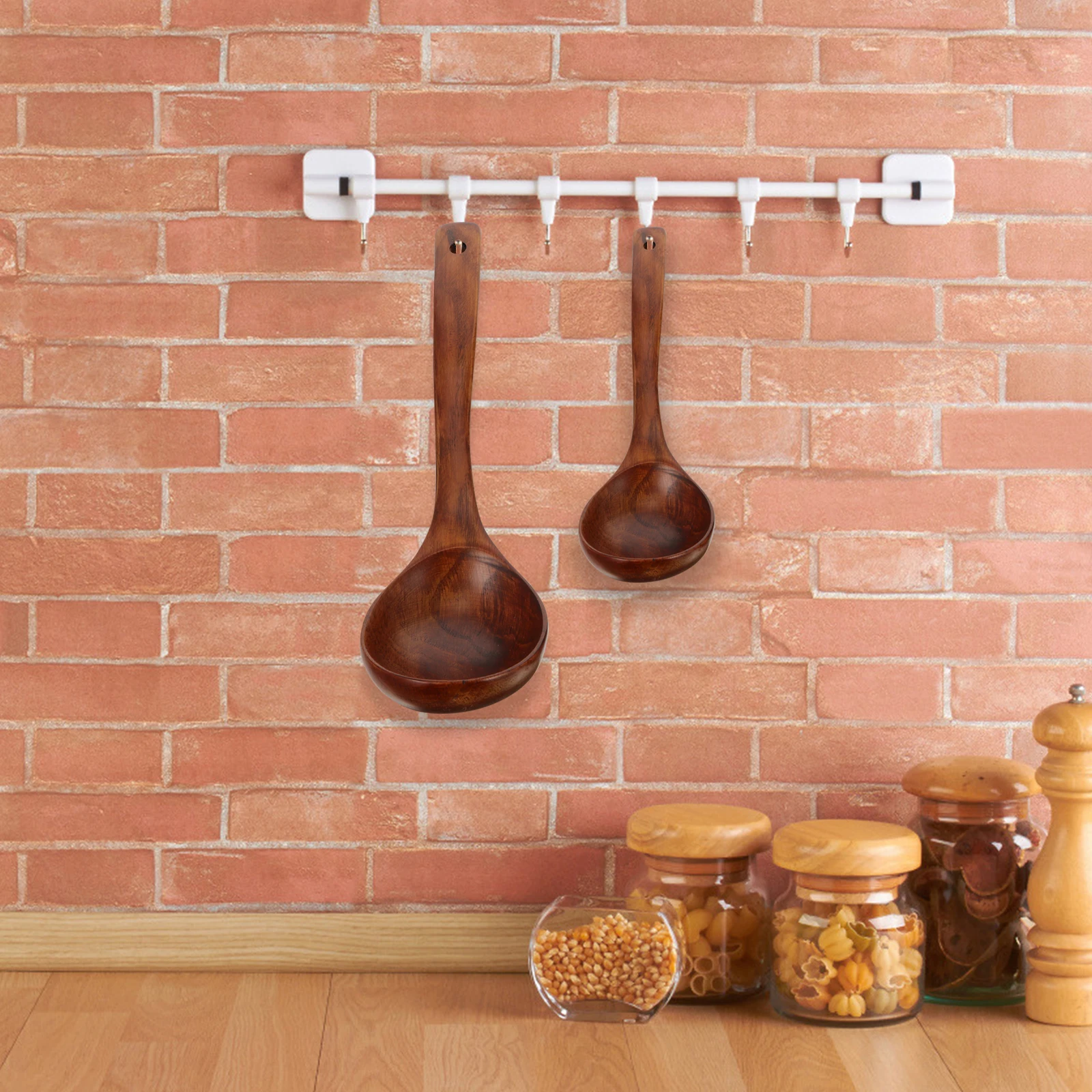 

3Pcs Wooden Soup Spoons Long Handle Curved Design Tableware Kitchen Spoons for Soup Porridge