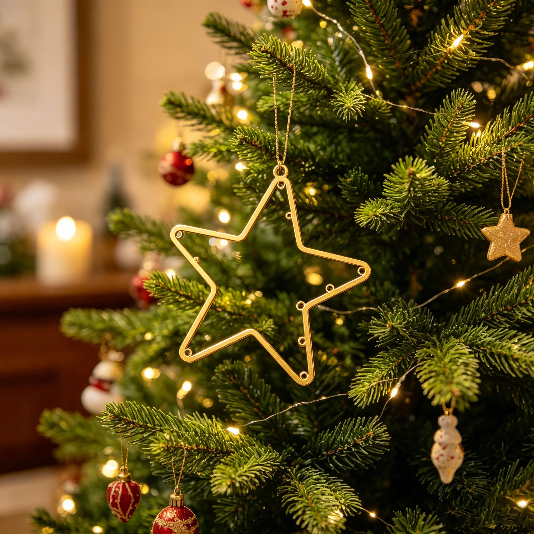 Brass Hollow Star Hanging Ornament Metal Five Pointed Star Pendant For Christmas DIY Wind Chime Suncatcher Craft Decor