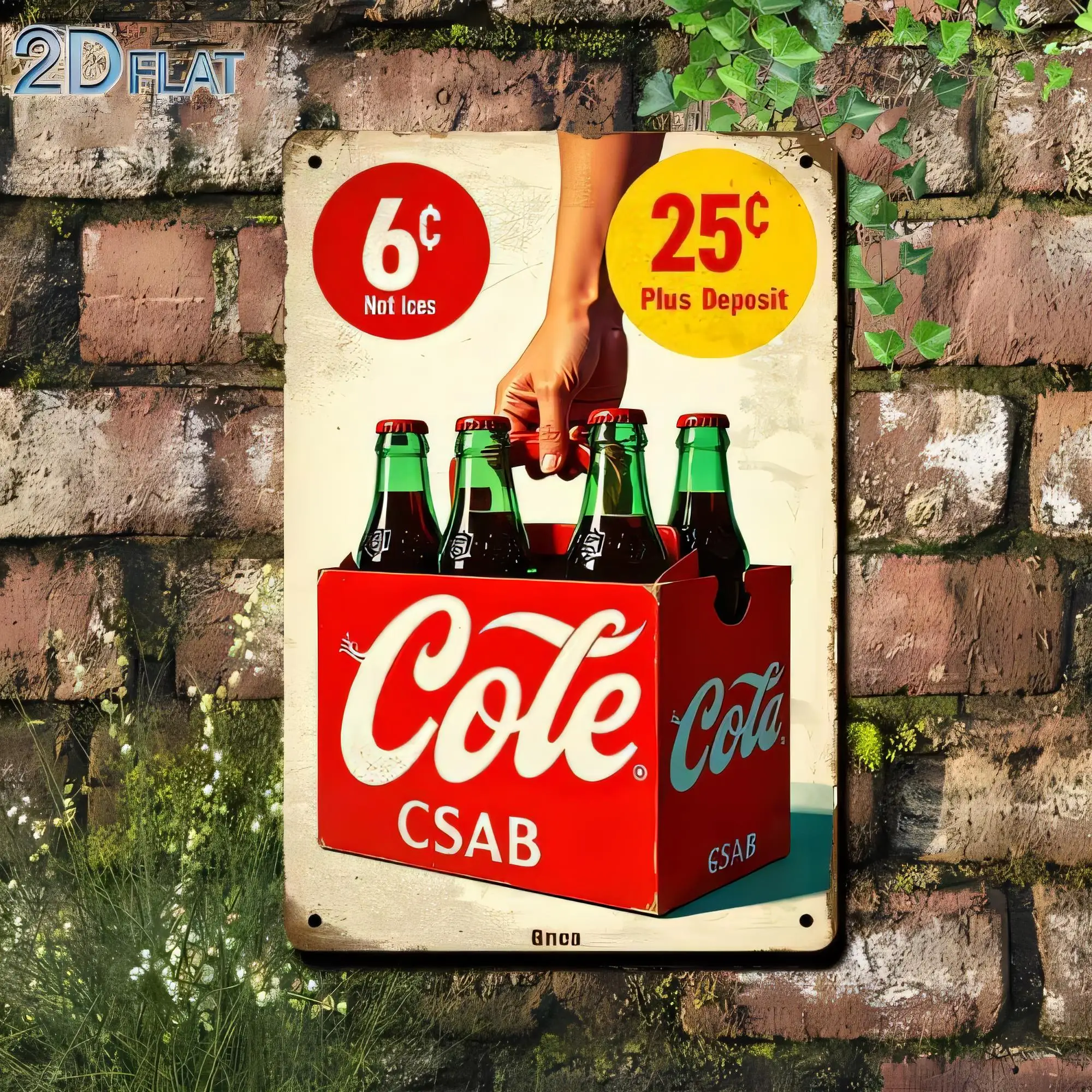 Tin Sign 2DFlat Vintage Cola Bottle Crate 25C Plus Deposit 6c Not Ices Retro Metal Beer Sign for Bar Pub Kitchen Wall Decor Sign