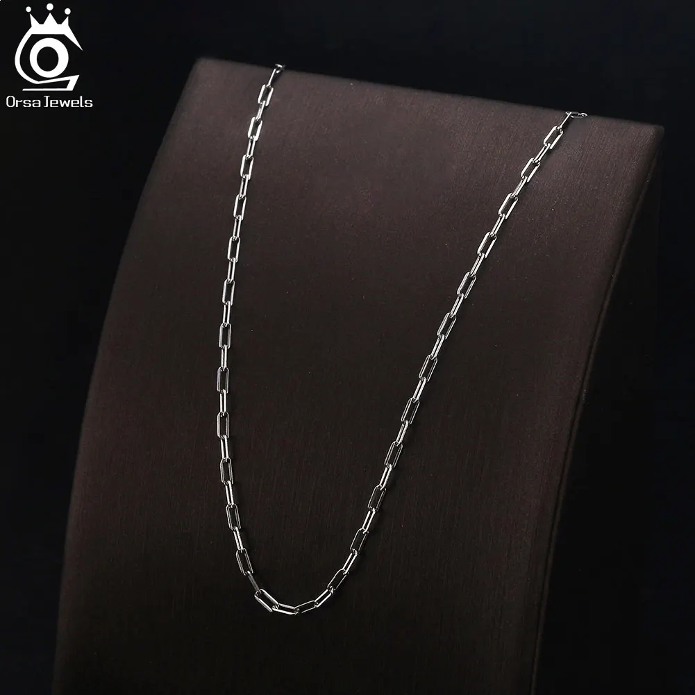 ORSA JEWELS Genuine 925 Sterling Silver 4mm Wide Paper Clip Necklace Chain for Women Gift Fine Jewelry DIY Party Wholesale SC64