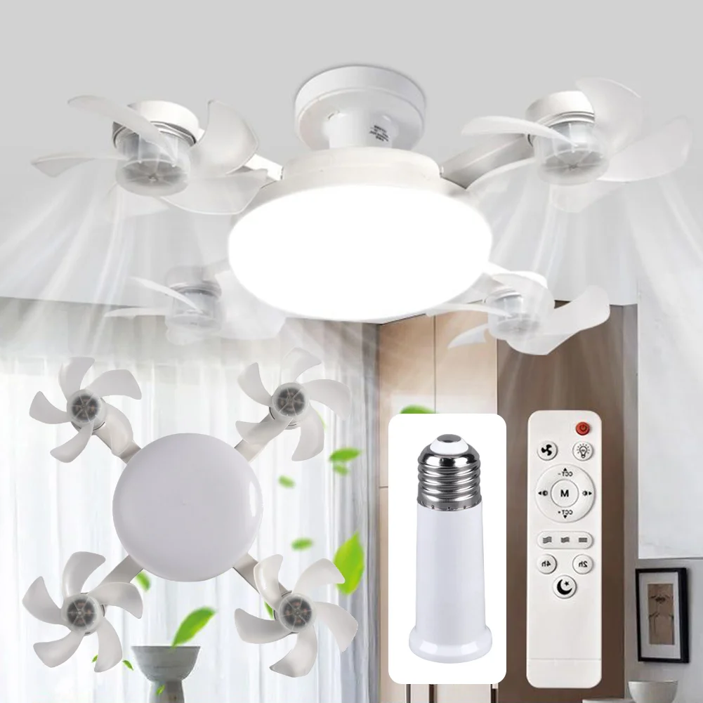 

2 In 1 Hanging Fan with LED Light E27 Universal Dimming Fan 3 Gears Silent Ceiling Drone Fan for Dining Room Bedroom Living Room