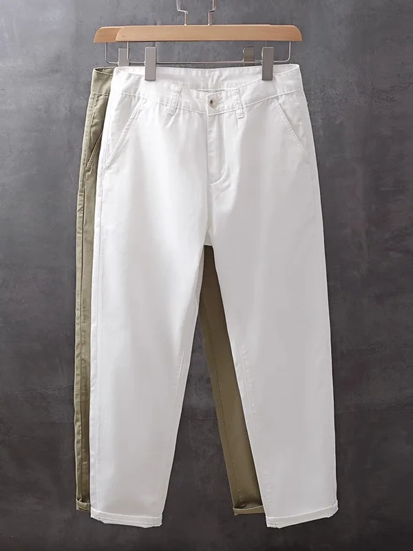 

Новые мужские повседневные хлопковые брюки на весну-лето, прямой крой, длина 7/8, комфортные, мягкие, универсальные, однотонные, со средней талией, на молнии