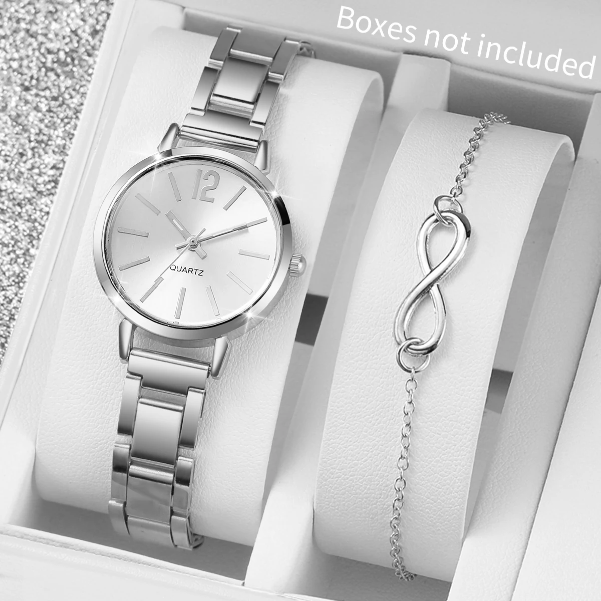 2/3PCS Women Silver Alloy Strap Quartz Watches Ladies Elegant Arabic Dial Wristwatch With Bracelet Set(Without Box)