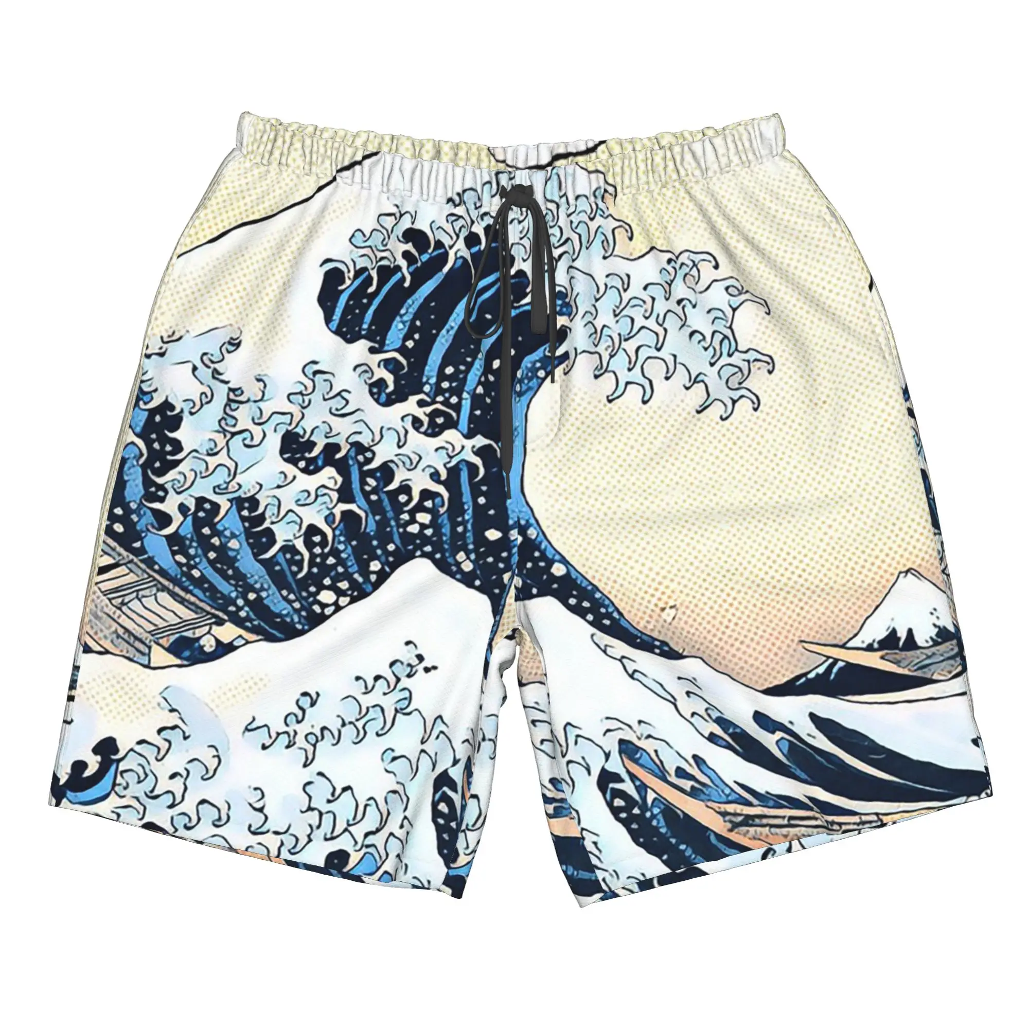 Kanagawa Surfing Ukiyo-E Wave Print Trunks Beach Board Shorts Casual Quick Dry Swim Summer Men Pants