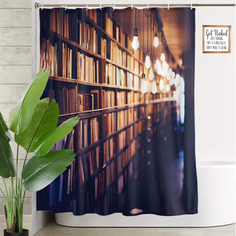 Bathtub Shower Curtain Suit Library Bookshelf Corn Bathroom Partition Waterproof Moisture-Proof