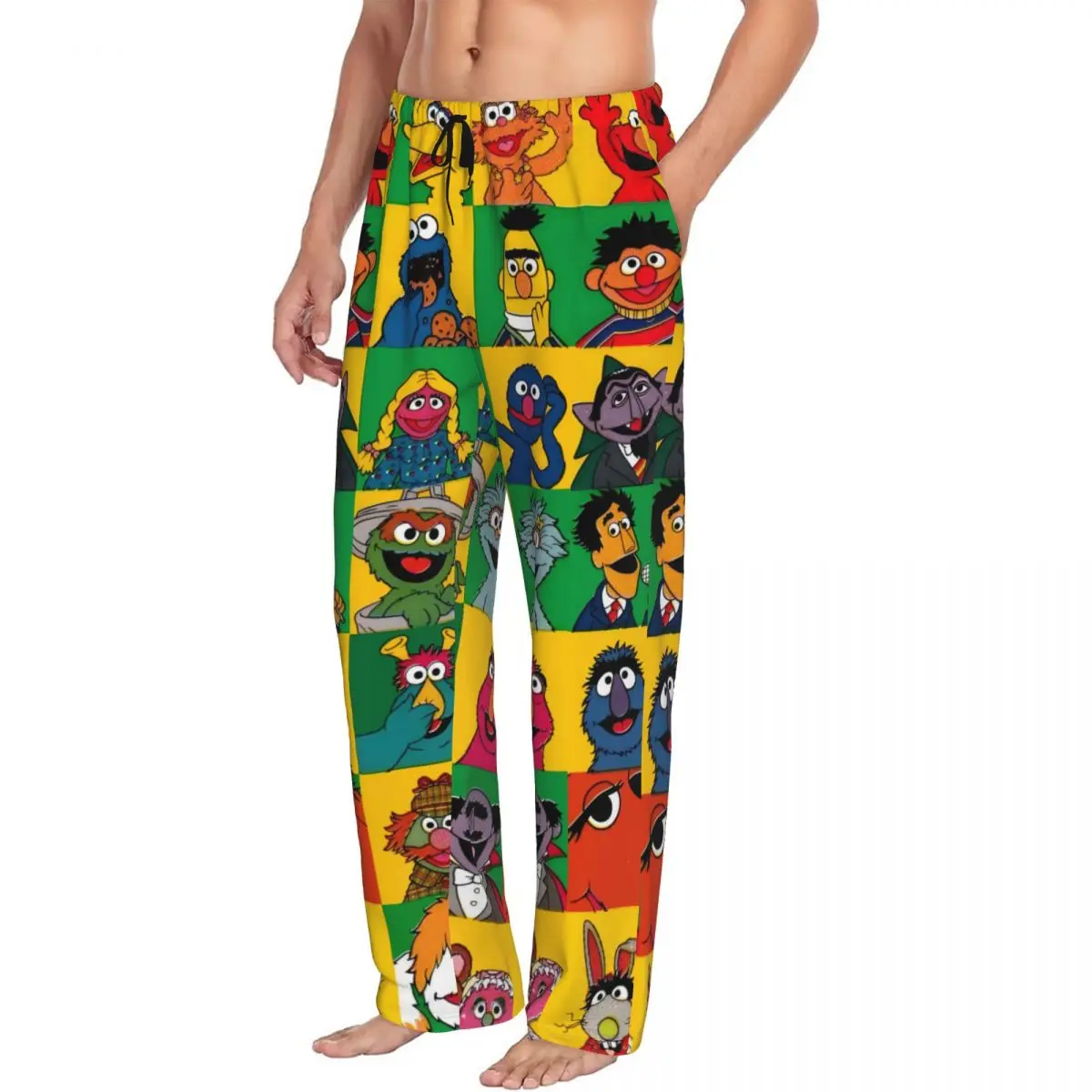 Calças de pijama de monstro de biscoito com impressão personalizada Calças de dormir masculinas com bolsos