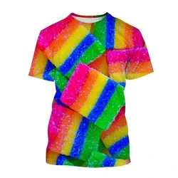 Colourful Cotton Candy T-shirt For Men's Kids 3D Printing T Shirts Round Neck Short Sleeves 2024 Summer Casual Funny Tee Shirts
