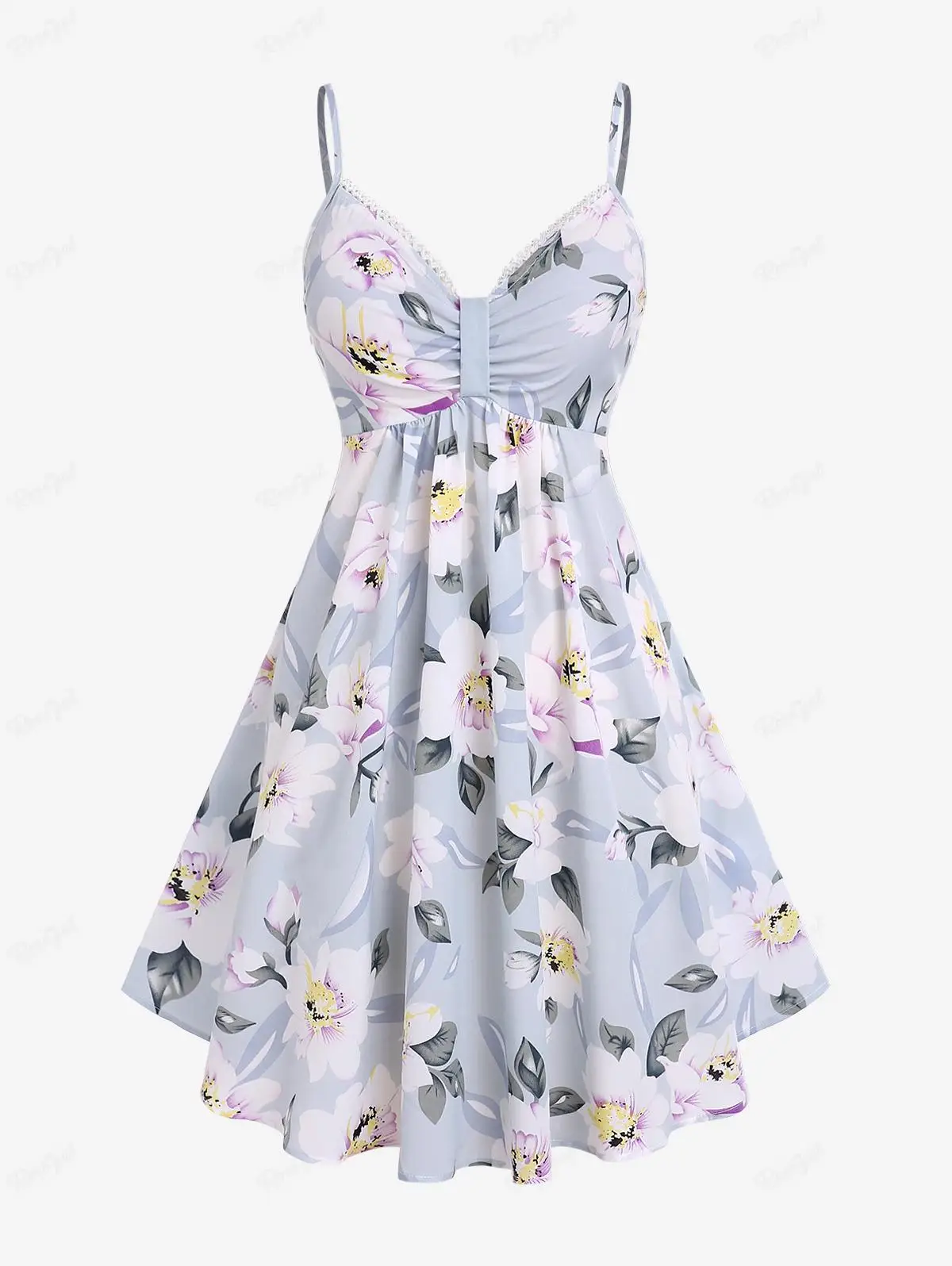 ROSEGAL Plus Size Knot Floral Dresses For Women, Lace-up Crop Top With Sweetheart Neck  Cami Dress, High Waist Vestidos Set, 5XL