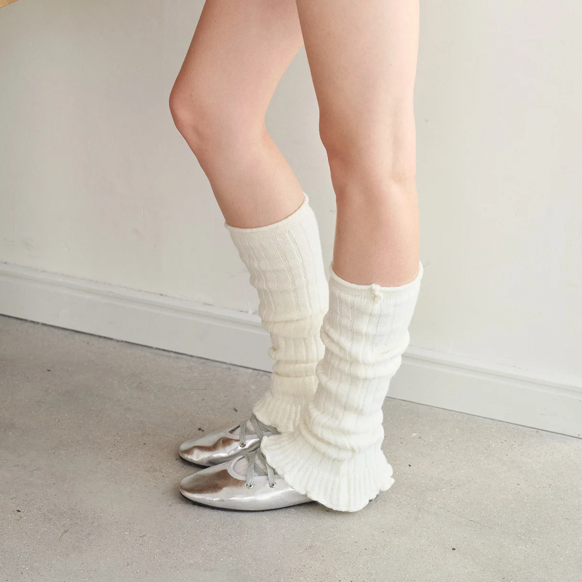 Scaldamuscoli in maglia di pizzo stile balletto misto lana Donna Y2K JK Ragazza Calzini morbidi a metà polpaccio Completo invernale