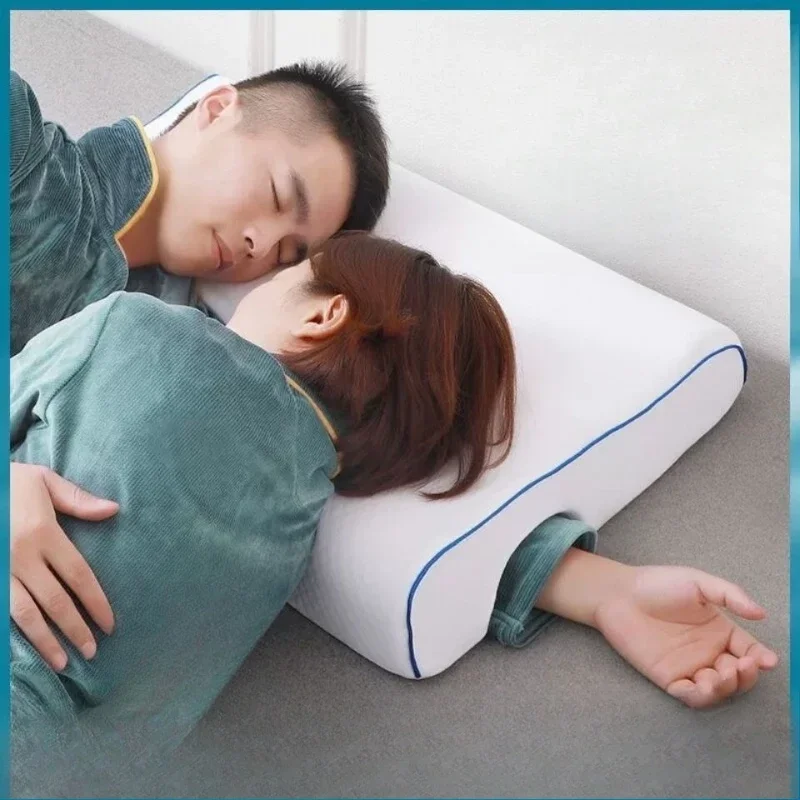 Couple pillow, anti-pressure arm pillow to help sleep double latex cotton pillow core arched anti-hemp pillow left and right pai