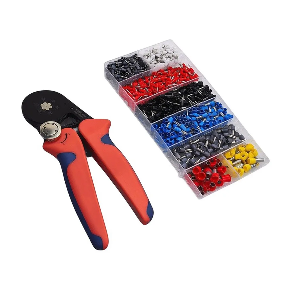 Wire Ferrule Crimping Kit HSC9-10-6 with 1200 Pieces Tinned Brass AWG 24 7 0.08 10mm2 for Terminal Connections