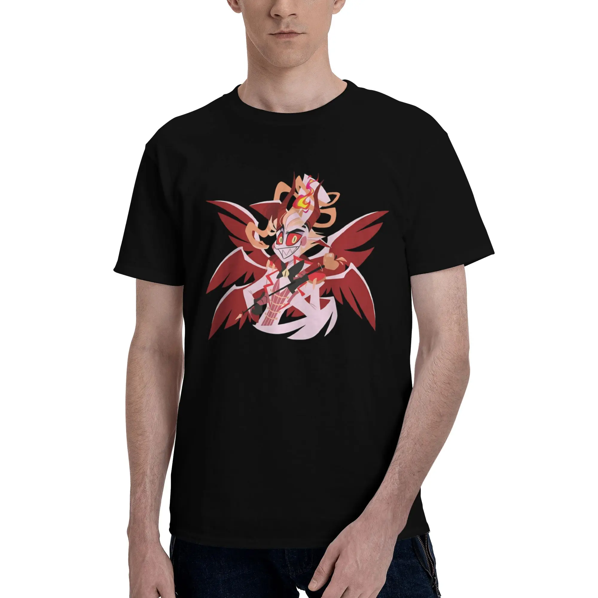 Devil Lucifer Men's T Shirts Hazbin Hotel Creative Tee Shirt Short Sleeve Round Collar Cotton Original Clothing T-Shirt