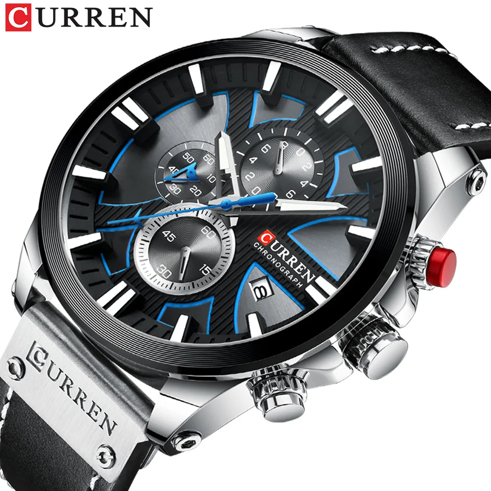 CURREN 8346 Men's Sports Watch Calendar Chronograph Quartz Watch Leather Strap Mens Watch Fashion Luxury Men's Gift Reloj Hombre