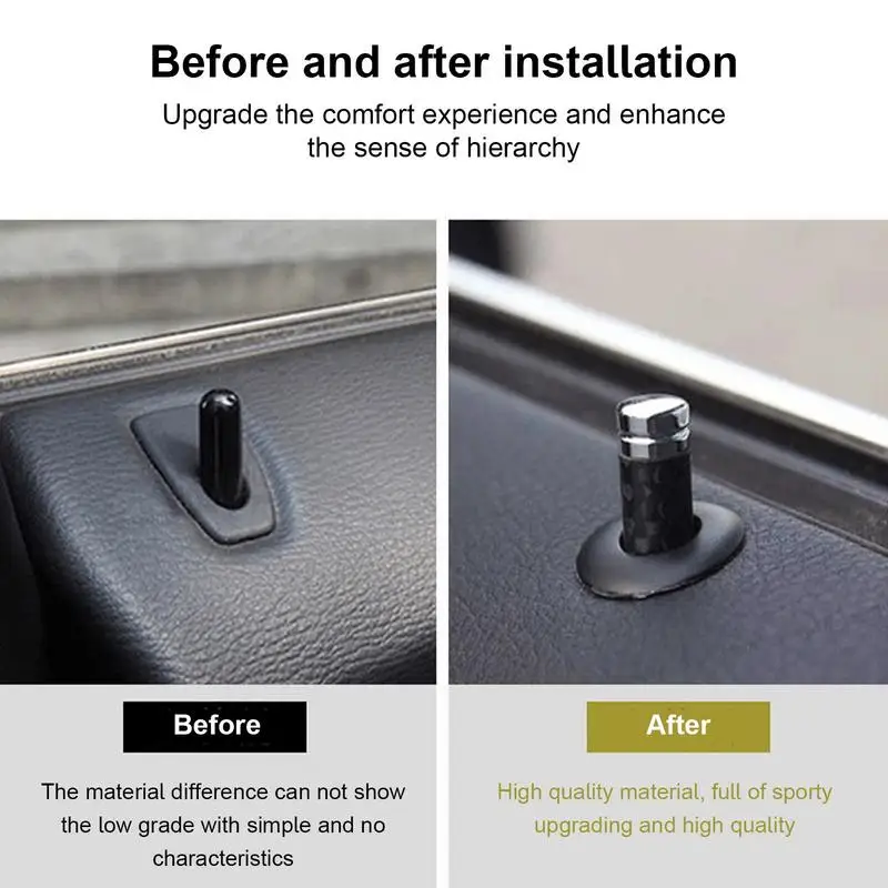 Carbon Fiber Car Door Lock Cover, Bolt Lock Pin, Pin Knob, Stick Switches, Universal, Real, Interior, Carro, 4Pcs